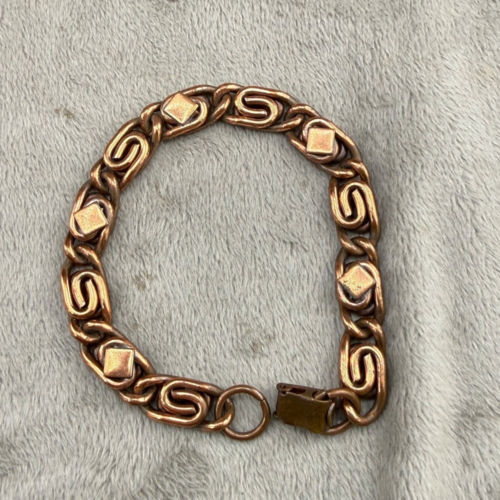 Vintage Bracelet Copper Western Swirl Greek Key Geometric 7in